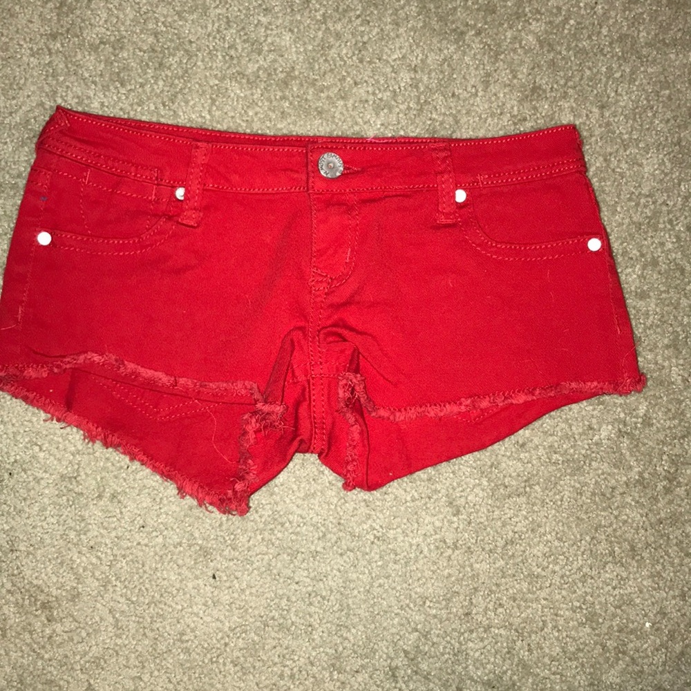 Red jean shorts